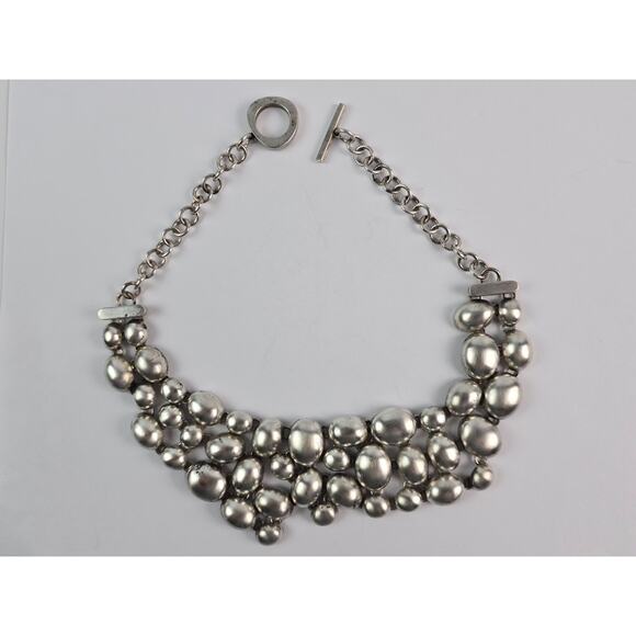 Vintage Large satin polish Sterling silver bead Bib necklace Choker Mexico 15.5" - Picture 1 of 15